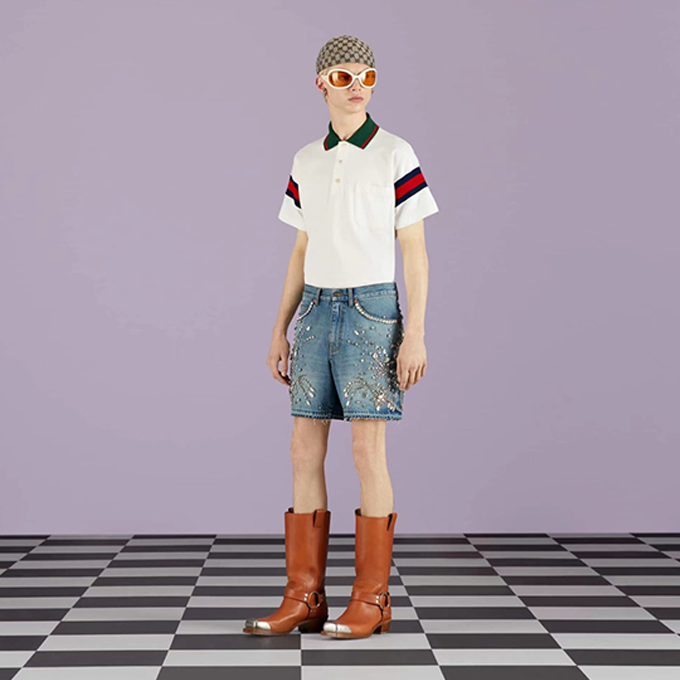 gucci web‑stripe sleeve ivy‑league short‑sleeve polo shirt